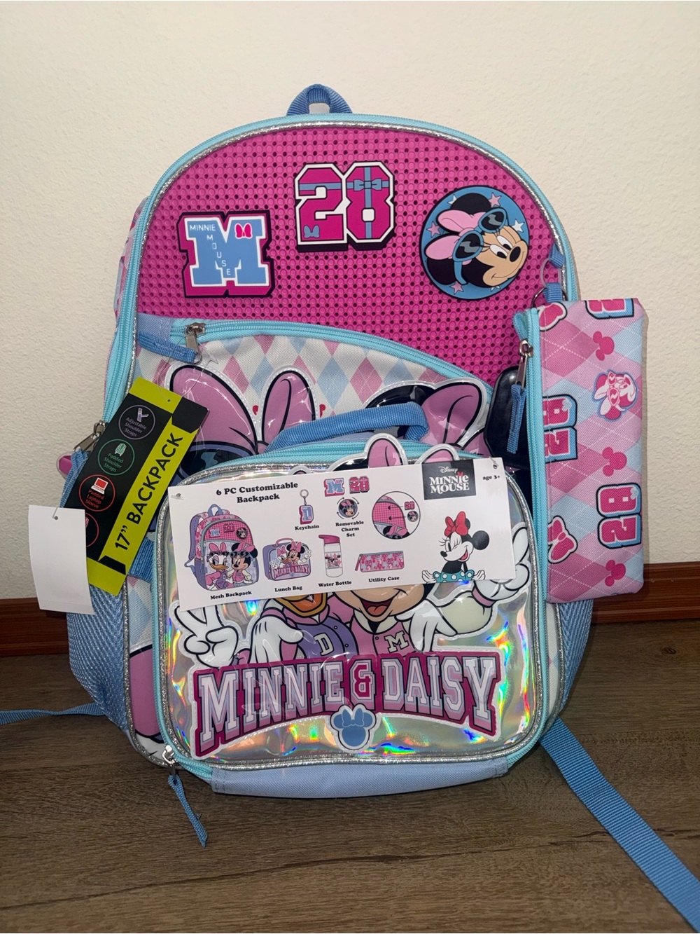Disney Minnie & Daisy Kids Backpack - Pink, Light Blue & Silver